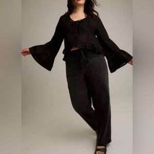 Torrid Festi Dark Bohemian Blouse Ruffle with Bell Sleeve Lace Detail NWT 3X
